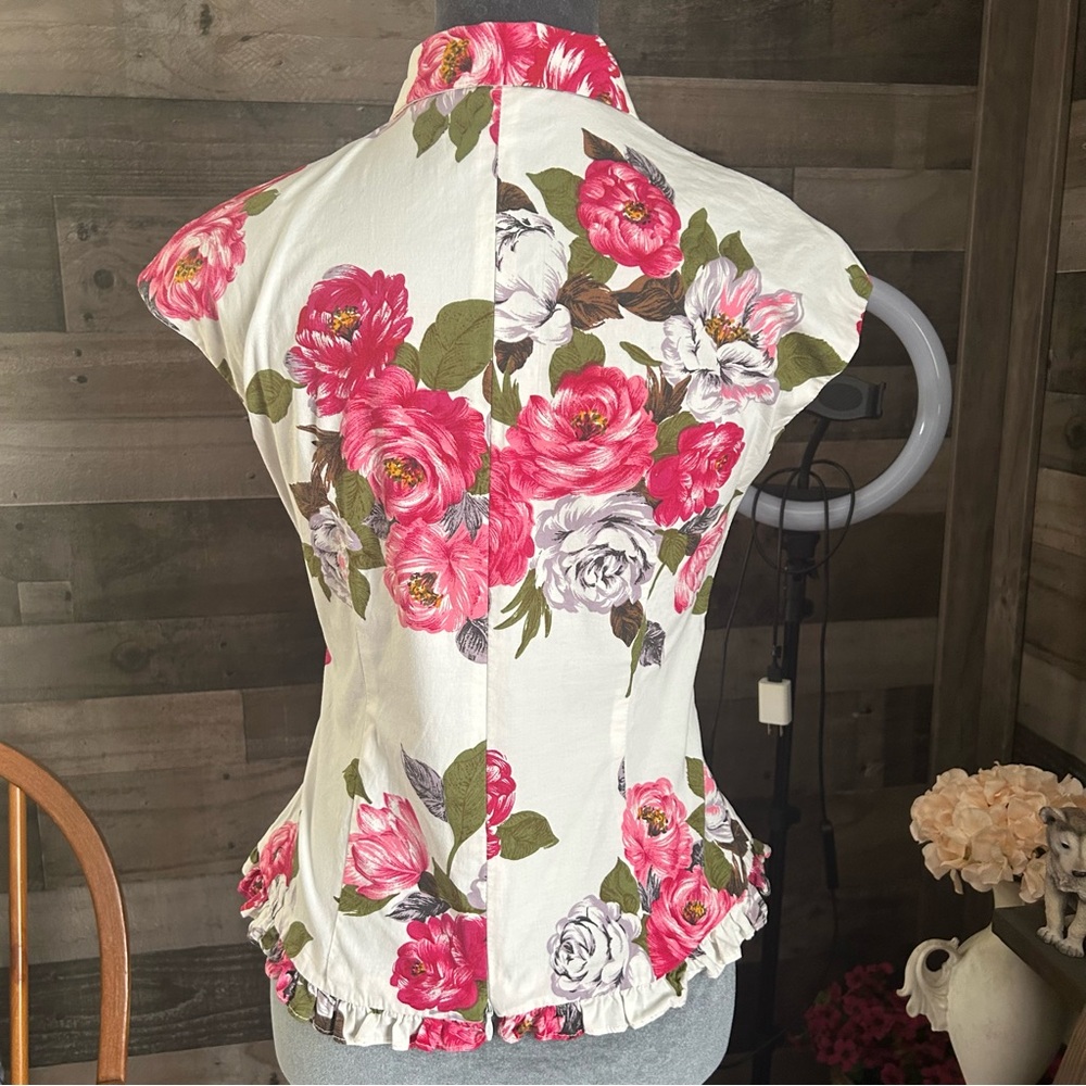 Floral Women's Top - Pink and White - Picture 4 of 8